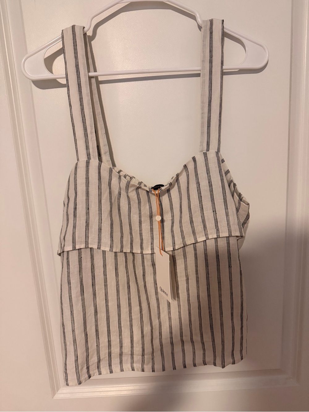Quince Striped Square-Neck Linen-Blend Cami Top - Cream/Navy